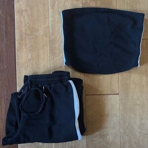 No Boundaries | Black Set With White Side Stripes Tube Top Wide Leg Pocket Pants